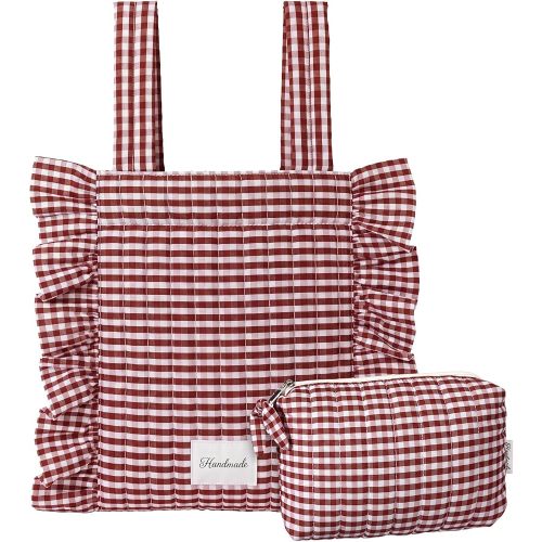 Abbylike Plaid Stroller Bag Stroller Organizer, Pink and White