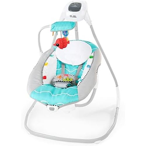 Baby Einstein Ocean Explorers Musical Compact, Lightweight Baby Swing, 6-Speed Multi-Direction, Vibrations, Music, Sounds, 0-9 Months - Grey