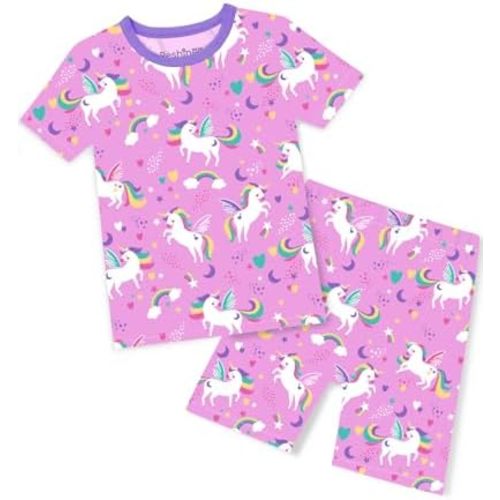babee Reshinee Bamboo Viscose Toddler Unicorn Mermaid Girls Kids Pajamas Short Sleeve Summer Cool Snug fit Pjs 12M-8Y 2pcs