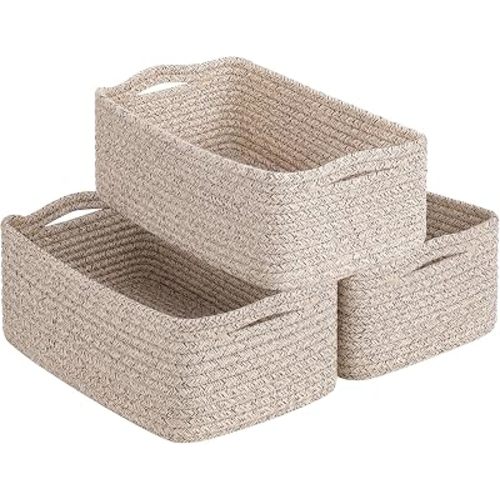 Goodpick 3Pack Rope Storage Baskets for Shelves Organizing, 11 x 7 x 4.5 in