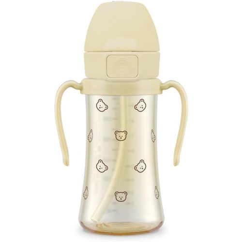 GROSMIMI Flip Top Spill Proof Sippy Cup, PPSU, BPA Free, 10 oz, Stage 2 Straw for Toddlers (Cherry)