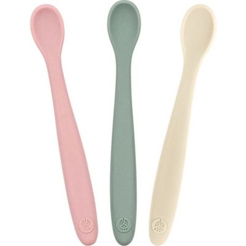 WeeSprout Silicone Baby Spoons, First Stage Infant Feeding Utensils With Soft-Tip - Set of 3 (Matte Green, Pink, Off White)