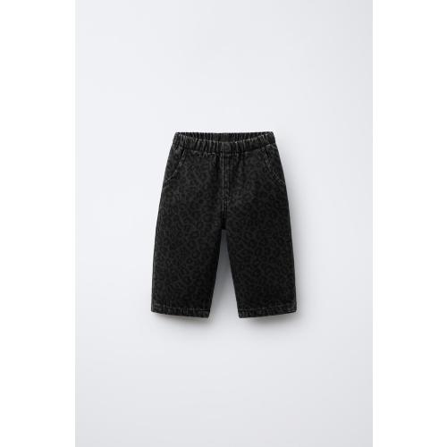 ANIMAL PRINT BAGGY DENIM PANTS - Black | ZARA United States