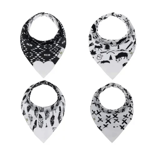Pickle & Olive Reversible Baby Teething Bibs - Attached Heart Shaped Teether - Monochrome - Set of 2