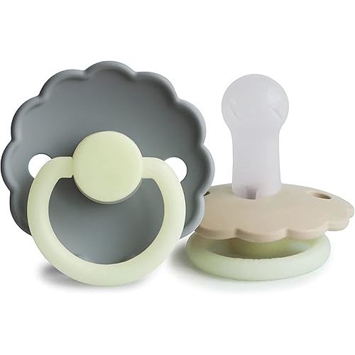 FRIGG Daisy Night SilkySoft Silicone Baby Pacifier | Made in Denmark | BPA-Free (French Gray/Croissant, 6-18 Months)
