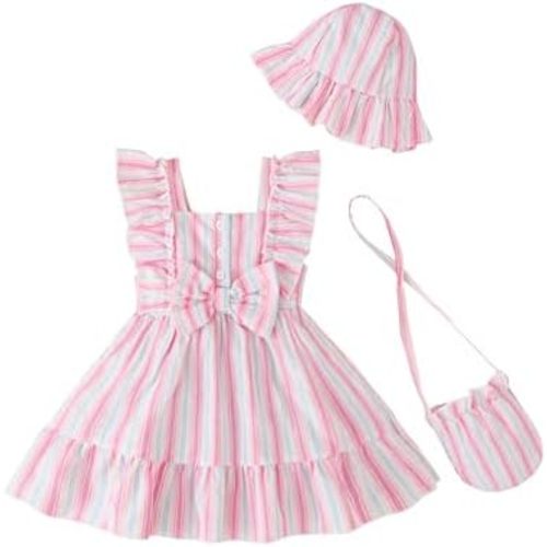 Renotemy Newborn Infant Baby Girl Dresses Summer Outfits Boho Casual Sundress Gifts Toddler Clothes for Girl with Hat and Bag