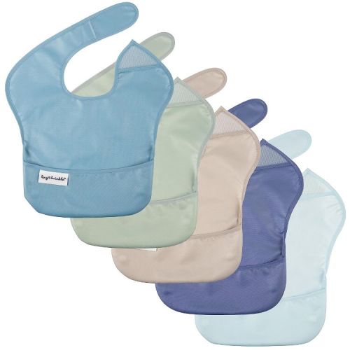 Tiny Twinkle Mess-Proof and Waterproof Baby Food Bib for Boys or Girls, Machine Washable and BPA-Free w/Adjustable Closure (5-Pack, Boy Spring)