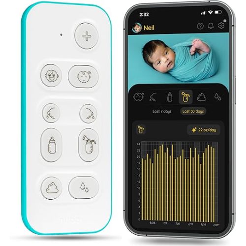 Nubo One-Touch Fastest Baby Tracker - Smart Baby Monitor for Tracking Sleep, Diaper, & Feeding - Mobile App, Alexa Skill and AI Predictions