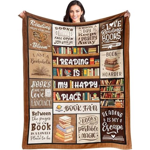 Book Lovers Gifts - Gifts for Book Lovers Women - Gifts for Readers - Reading Blanket - Books Club Librarian Bookworm Bookish Blanket Present for Women - Christmas Graduation - Throw Blanket 60"x80"