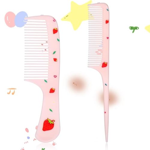 Baby Comb Set, Small Cute Fine Tooth Toddler Comb & Rat Tail Baby Comb for Styling, Pink Baby Hair Comb Plastic Parting Combs, Anti-Static Mini Hairdressing Comb for Baby Girl Wet Dry Hair (2Pcs)