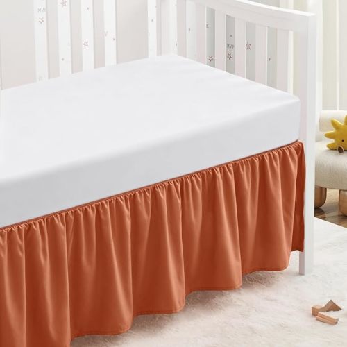 SiinvdaBZX Rust Orange Crib Skirt Dust Ruffle, Microfiber Crib Bed Skirt 52"x28" with 14" Drop, Durable Full Coverage Toddler Bedskirt Fit for Baby Boys Girls Nursery Standard Crib