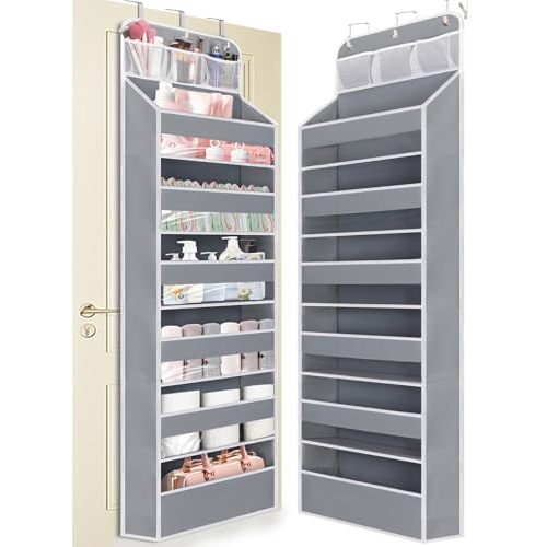Over the Door Organizer 7 Tiers - 55lb Heavy Duty Door Hanging Organizer, No Tilt Behind Door Storage for Bedroom/Bathroom/Closet/Nursery/Shoe Storage, Grey, 1 Pack