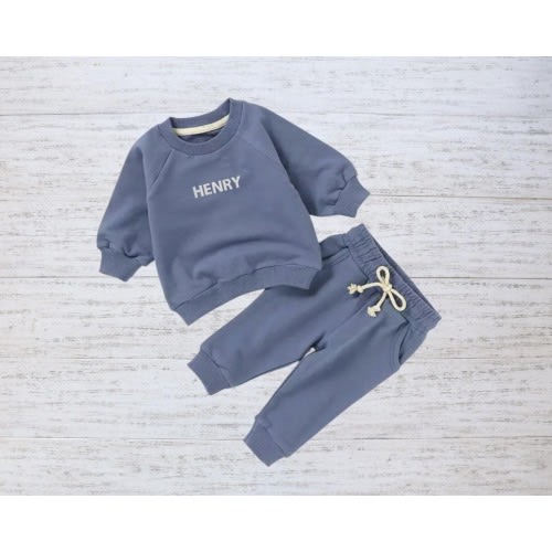 Custom Kids Set – Personalized Embroidered Organic Cotton Sweatshirt + Joggers Set with Name – Matching Set Gift - Custom Name Gift