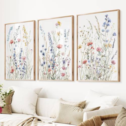 Set of 3 Wildflower Wall Art , Watercolor Flowers, Meadow Flowers Art, Gift For Her Watercolor Botanical Wall Art, Summer Decor Floral Print
