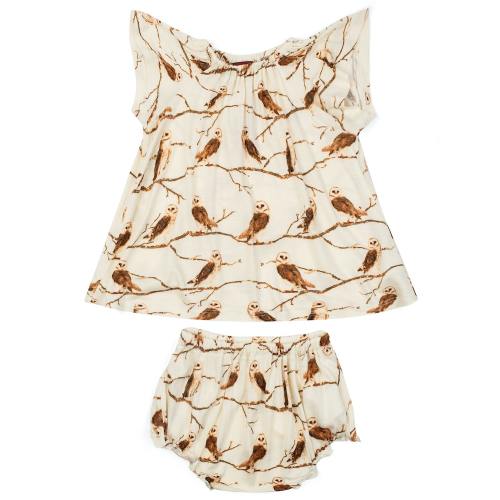 Owl Bamboo Dress & Bloomer Set