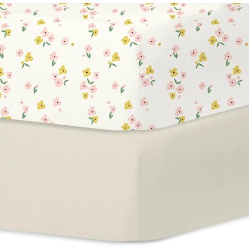 Little Grape Land Crib Sheets 2 Pack for Boys and Girls, Baby Neutral Crib Fitted Sheets for Standard Crib & Toddler Mattress, Super Soft Breathable Fitted Crib Sheet Set, Yellow Petal