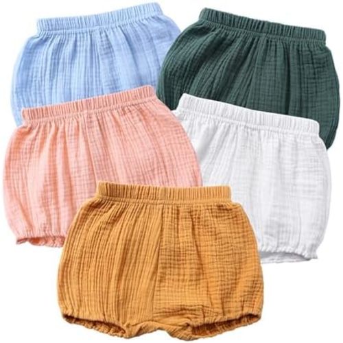 He&Yingmin 5PC Baby Shorts Newborn Baby Girls Boys Pants Cotton Linen Blend Cute Bloomers Triangle Shorts