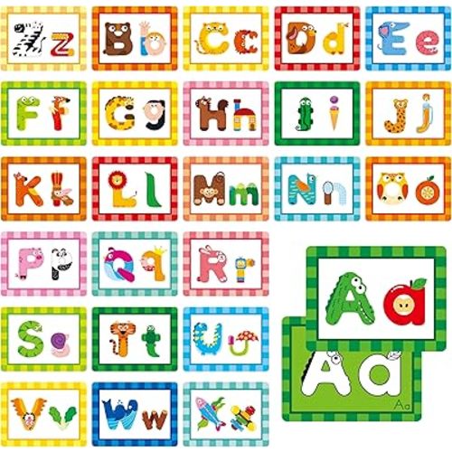 Alphabet Picture Mnemonic Cards, 26 Uppercase & Lowercase Letter Learning Cards for Kids Letter Cognition, ABC Montessori Early Learning Tool for Toddlers, Classroom & Home Activity