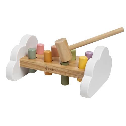 Pearhead Montessori Hammer Bench, Must Have Baby, Toddler Stocking Stuffers, Pounding and Hammering Wooden Toy, Early Developmental Interactive Toddler Toys for Ages 1+ Years