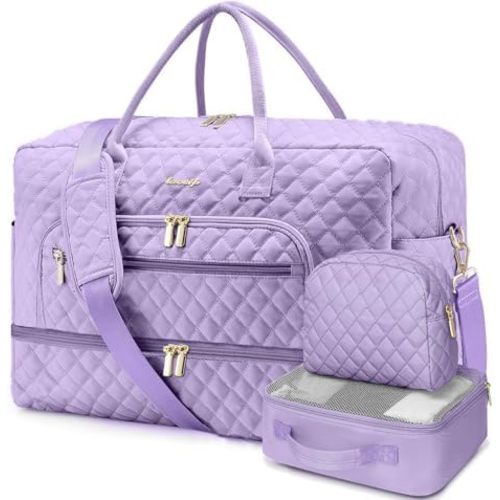 Large Women Travel Duffle Bag, Weekender Bags for Women with Shoe Compartment, Carry on Overnight Bag with Toiletry Bag, Gym Duffel Bag with Wet Pocket, Hospital Bags for Labor and Delivery 3 PCS Set