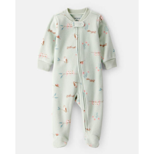 Baby Girl Squirrel Print Loose Fit Long-Sleeve Sleep & Play Pajamas - Green - Carter's | Carter's
