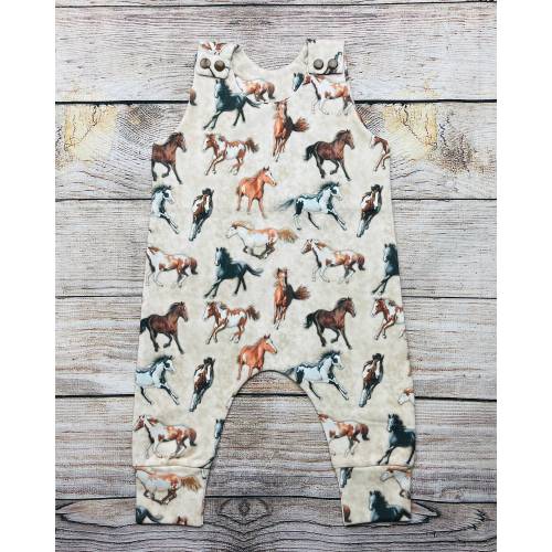 Horses Baby Romper: Organic Cotton Harem Style, Gender Neutral