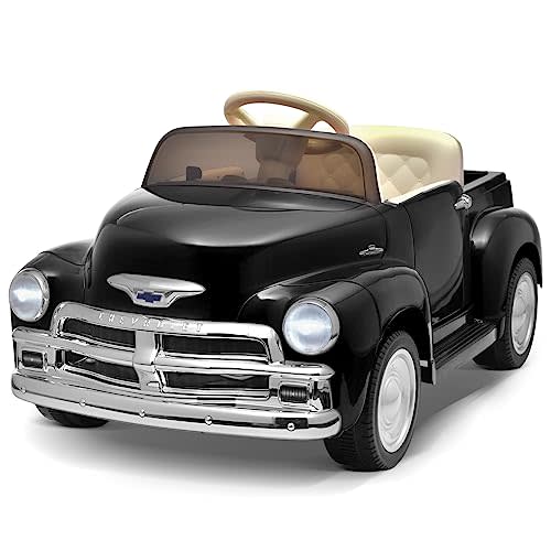 Joywhale 12V Kids Ride on Car Licensed Chevrolet 3100 Pickup Battery Powered Motorized Electric Car,with 7AH Big Battery,2.4G Remote Control,3-Speeds,Storage Space,Music,Retro Style,Black