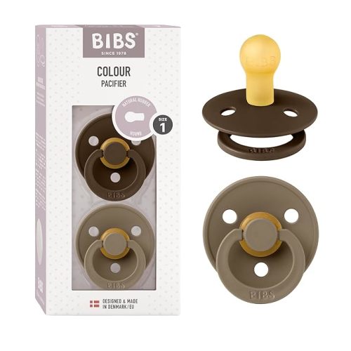 BIBS Pacifiers Colour Collection | Natural Rubber Baby Pacifier | Set of 2 BPA-Free Soothers | Made in Denmark | 0+ Months (Pack of 2) | Mocha/Dark Oak