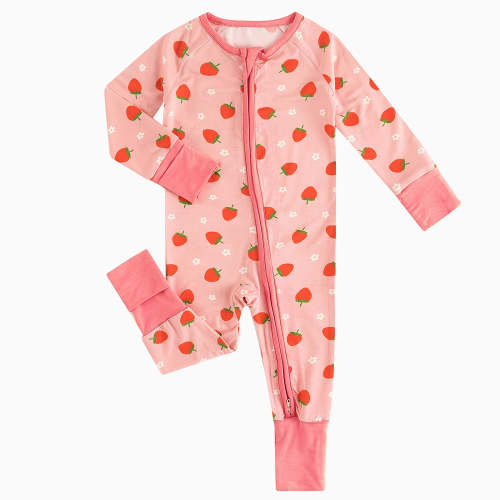 Strawberry Flowers Bamboo Zipper Romper Pajamas – MIOZING