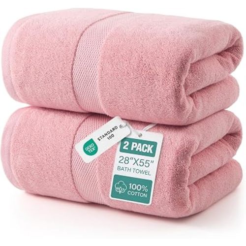 ecolook 2 Pack 100% Cotton Bath Towels, 28 x 55 Inches, Soft