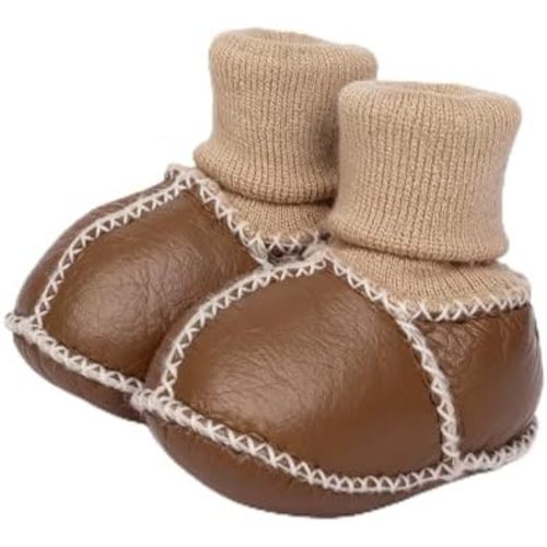 Mel&Syd 100% Sheepskin-Lined Baby Booties: Stay-On Thermal Wool Newborn Shoes Socks - Warm Soft Sole Infant Slippers for Boy Girl 0 to 12 Months