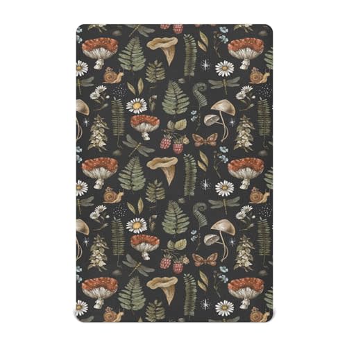 Fitted Crib Sheets Vintage Mushroom Forest Plant Stretchy Portable Playard Sheets for Baby Toddler, Breathable Soft Mini Crib Mattress 39 x 27 in for Boys and Girls