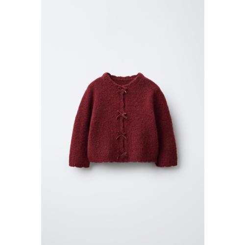 VELVET BOW CARDIGAN - Maroon | ZARA United States