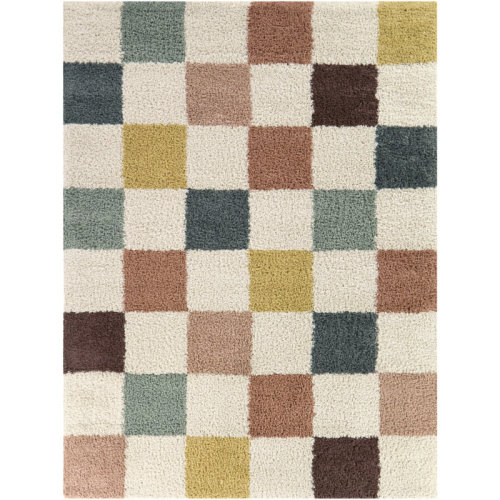 Wrought Studio™ Cavalcanti Cream Checkered Shag Area Rug & Reviews | Wayfair