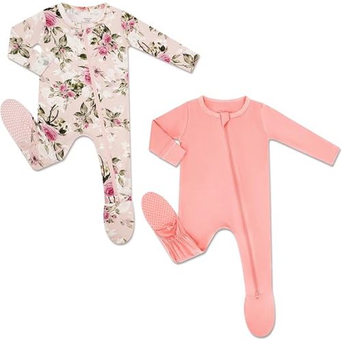 HAPIU Rayon from Bamboo Baby Footed Pajamas, 2 Way Zipper YKK, Footie for Baby Boy Girls, Newborn-24 Months