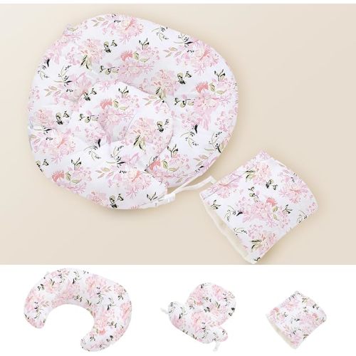 Little Grape Land Nursing Pillow, Multifunctional Breast Feeding Pillow with Arm Pillow, 3pk Baby Support Pillow with Adjustable Waist Strap and Removable Cover, Pink Gold