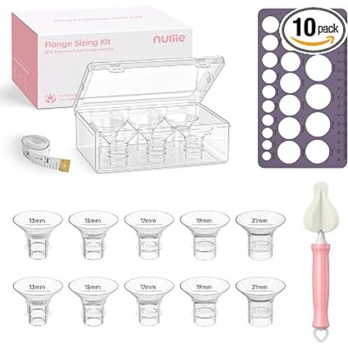 Nuliie Silicone Flange Inserts 13/15/17/19/21mm 10PCS for 24mm Breast Pump | Compatible with Spectra, Includes Nipple Sizer for Flanges, Storage case, Tape Measure and Cleaning Brush for Easy Pumping