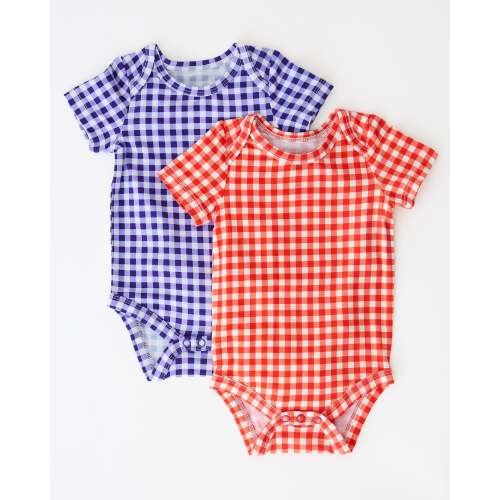 3-6 months Baby Onesie Two-Pack | Red & Blue Gingham - Kindred Bravely
