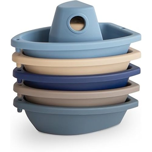 mushie Stackable Bath Boats Toy (Ocean) | Floating Bathtub Toys for Baby & Toddler, Set of 5 | Made in Denmark