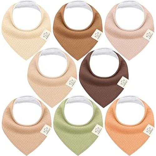 KeaBabies 8-Pack Bandana Bibs for Baby Girls, Boys - Organic Cotton Baby Bibs for Drooling & Teething Newborn, Toddler, Infant 0-36 months, Extra Soft, Absorbent Cloth with Snaps (Driftwood/Quin)