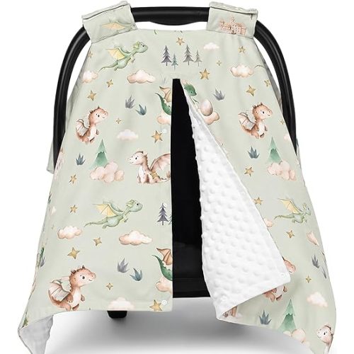Watercolor Dragon Baby Car Seat Cover Carseat Covers Infant Car Seat Covers Peekaboo Opening Carseat Blanket Canopy Multi-use Baby Carrier, Stroller, Nursing Cover, Minky Blanket