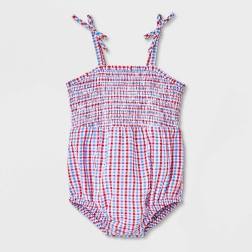 Baby Girls' Plaid 4th of July Smocked Romper - Cat & Jack™ Purple 0-3M