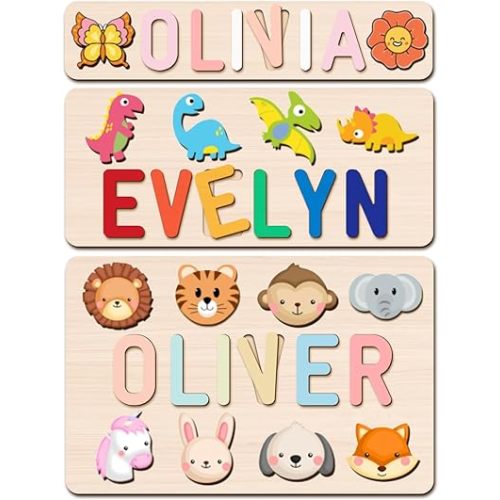 PUREFLY - Personalized Name Puzzle with Gift Wrapping and Customizable Blessing - Custom Gift for Girl & Boy - Montessori Learning Toy for Toddlers Ages 1-3