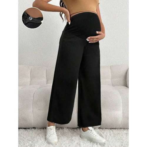 Maternity Casual Loose Cropped Jeans With Waistband Patchwork | SHEIN USA