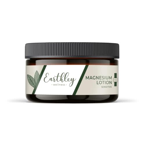 Earthley Wellness Magnesium Lotion, Body Cream for Relaxation, 3600mg per Jar, Magnesium Chloride, Beeswax & Highly Concentrated 100mg Magnesium (6oz, Sensitive)