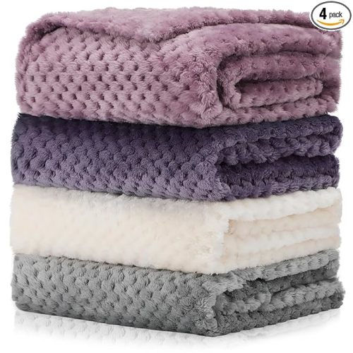 Frienda 4 Pcs Baby Fuzzy Blanket Fluffy Baby Blanket for Boys Girls Soft Warm Infant Newborn Toddler Receiving Nursery Bed Supplies, 32 x 24 Inch(Purple Color)