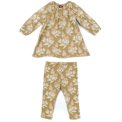 Gold Floral Organic Cotton Dress & Legging Set