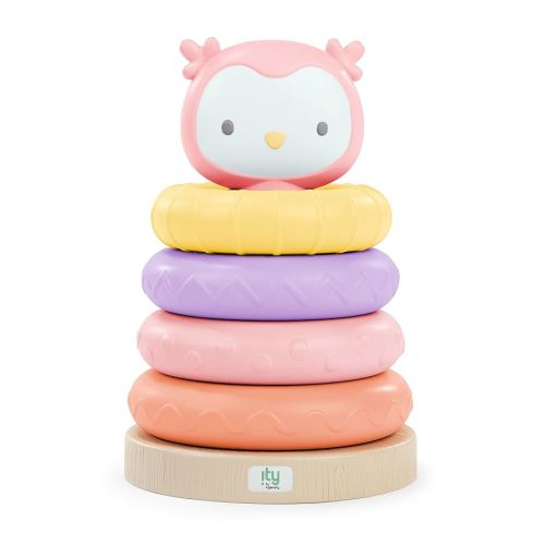 Ingenuity: ity by Ingenuity Cutie Stacks - Baby Stacking Rings Toy, 4 BPA-Free Rings, Faux Wood Stand, Owl Topper, Ages 6+ Months and Up - Nally