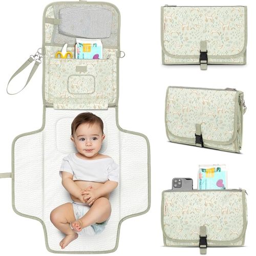 KeaBabies Portable Diaper Changing Pad - Large Waterproof Baby Changing Mat, Compact Travel Diaper Clutch, Functional Pockets Fit Newborn Essentials, Wipeable & Padded Baby Changer (Fox Vale)