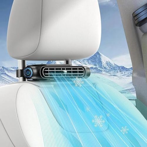 Car Fan Passenger's Seat - Mini Portable USB Backseat Cooling Fan Kids Baby Quiet headrest Neck Fan Accessories with 3 Adjustable Wind Speeds for All Cars Vehicle Jeep Van RV Truck
